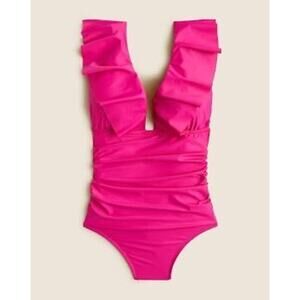 NEW J. Crew Women’s Size 12 Ruched Ruffle One-Piece Swimsuit Radiant Fuchsia NWT